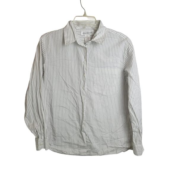 Vtg Jones New York Button Up Shirt White Gray Striped Long Sleeve Women's Size 8 - Picture 1 of 10